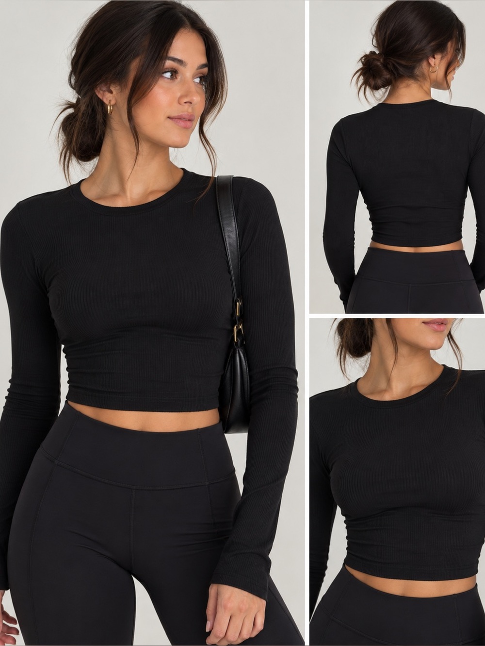 Sunday Best Bliss Cropped Longsleeve Black Ribbed Top Size M
